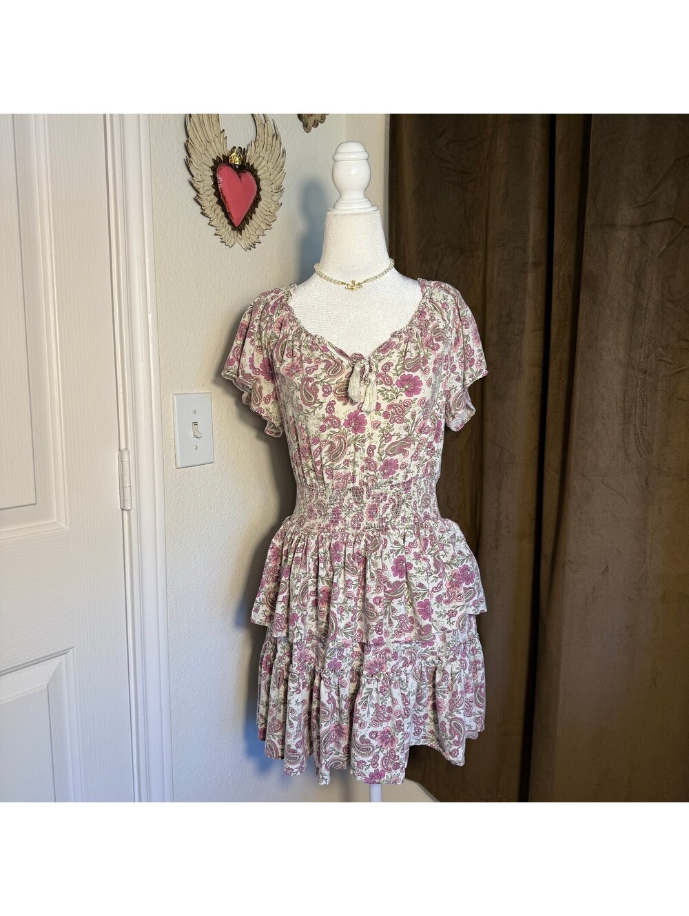 Patrons of Peace Boho Floral Smocked Tiered Peplum Mini Dress Cottagecore